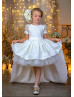 Short Sleeves White Lace Tulle High Low Flower Girl Dress